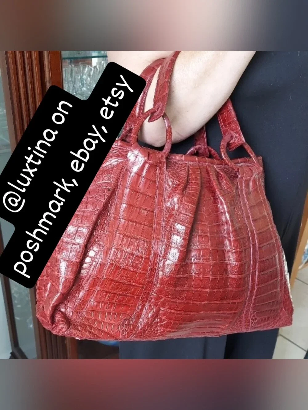 Nancy Gonzalez Genuine Crocodile Bag, Satchel Double Handle,  Burgundy